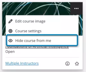 screenshot of how to hide a course