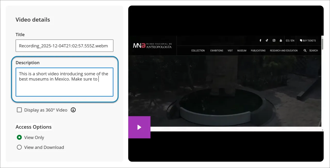 video description opto
