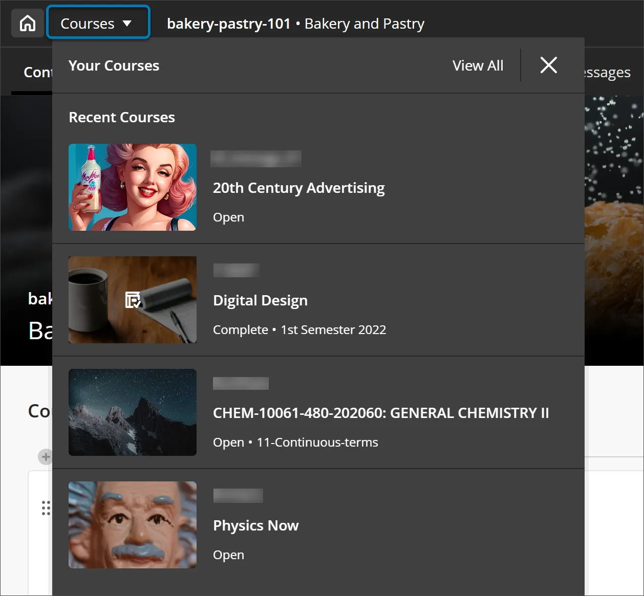 screenshot of the course switcher