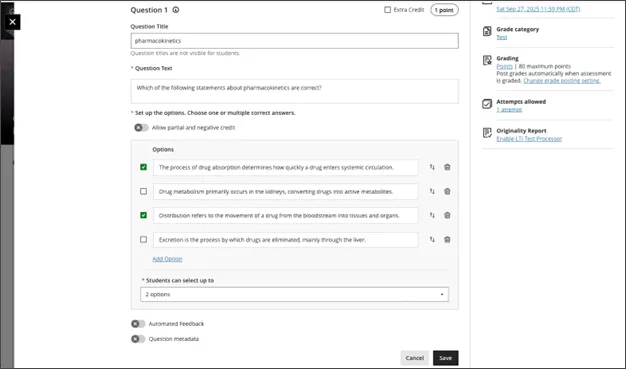 screenshot showing 4 answer options and the answer selection option