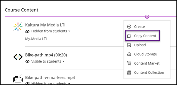 screenshot of where to find the copy content link after clicking on the plus sign