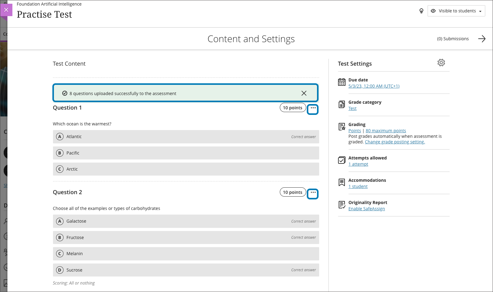 Edit questions after upload