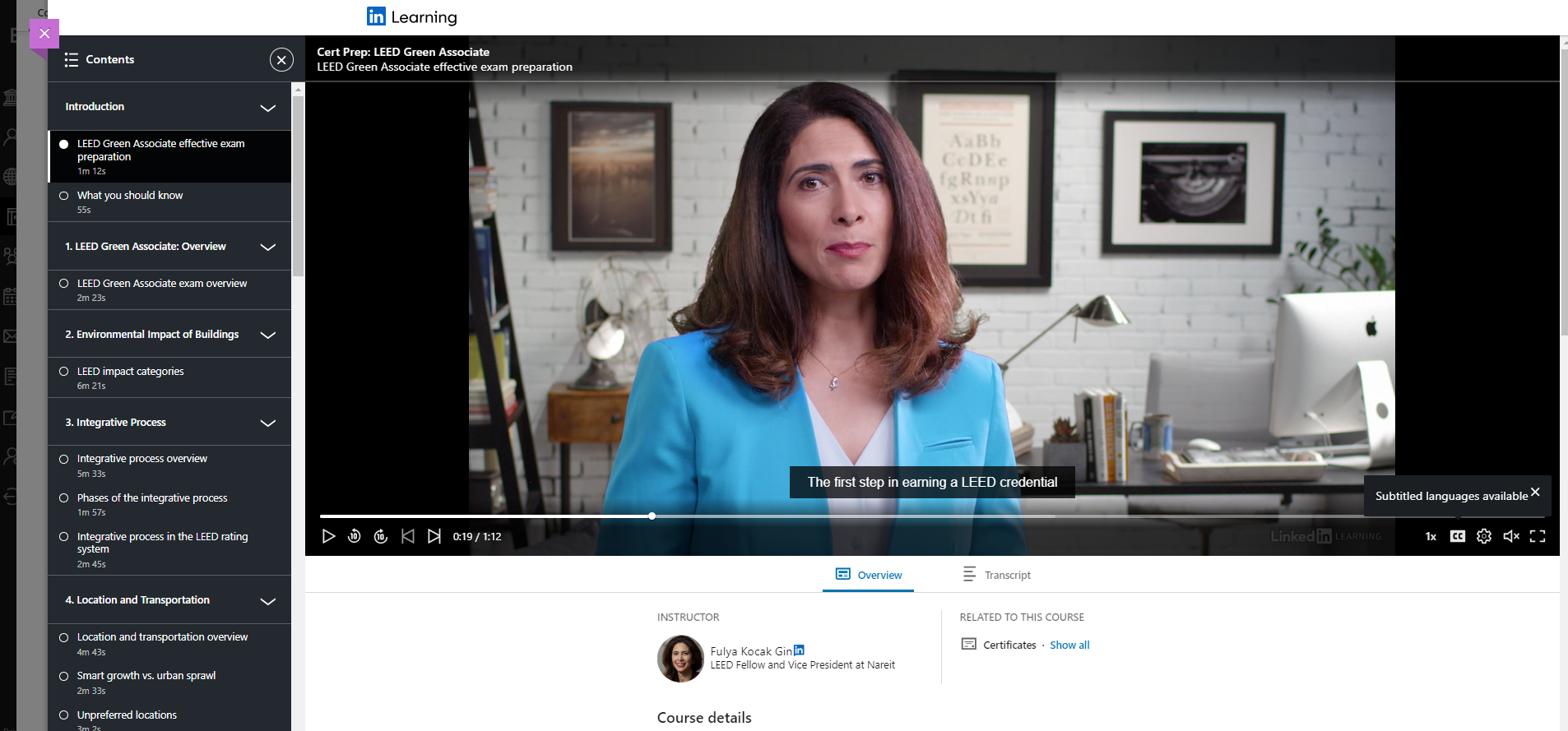 screenshot of a linkedin learning course within blackboard