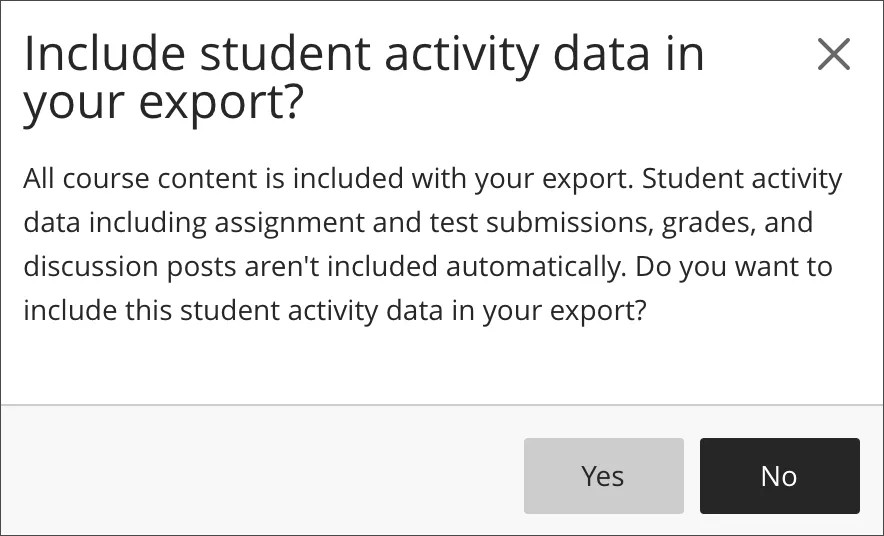 pop up aksing if you want to include activity data in your export