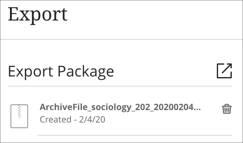 export or archive package appears in export panel