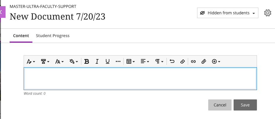 Screenshot of the content editor