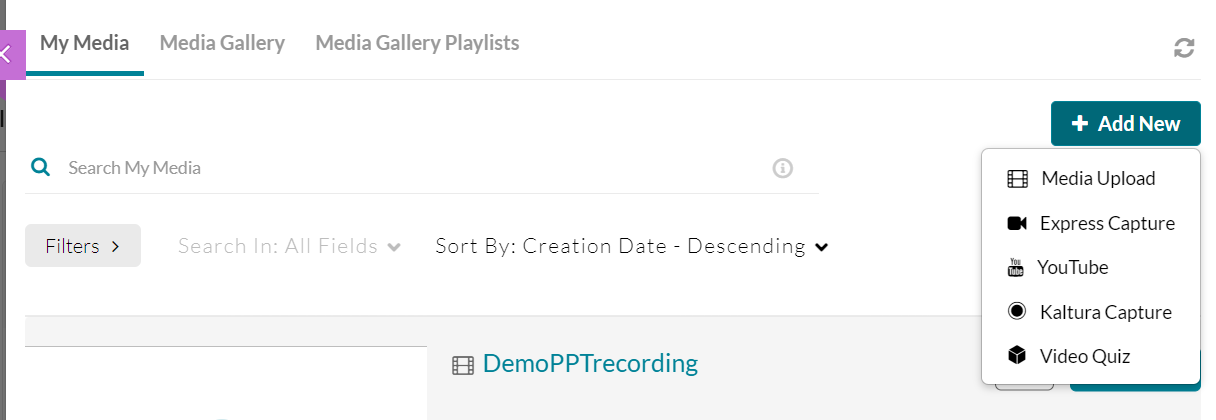 Screenshot of the My Media tab