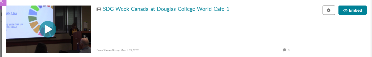 screenshot of the Embed button to the right of a video