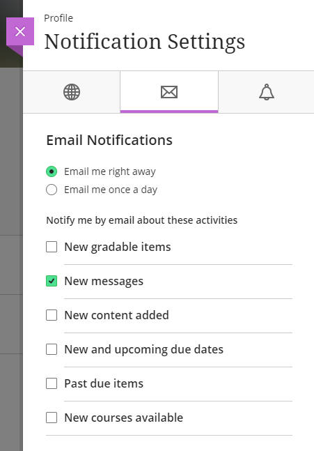 screenshot of notification settings panel