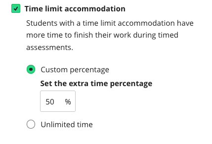 Time limit accommodation instructor edit view