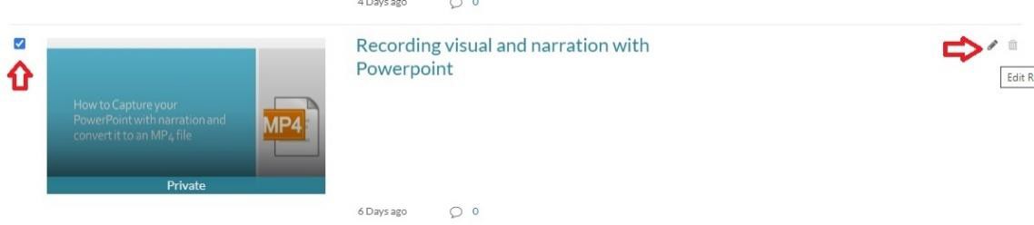 Screenshot of a video in My Media with the pencil icon to the right for editing