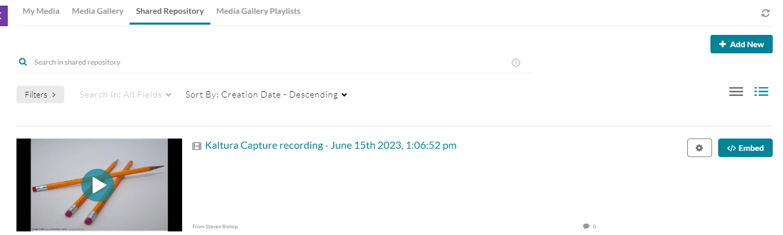 screenshot of the embed button to the right of media
