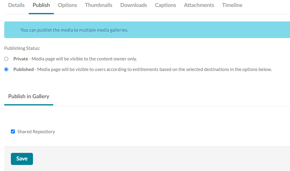screenshot of the publishing tab