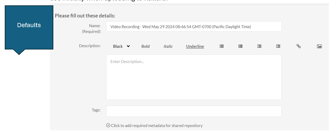 Default settings for Kaltura