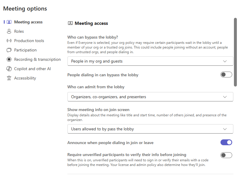 Meeting options