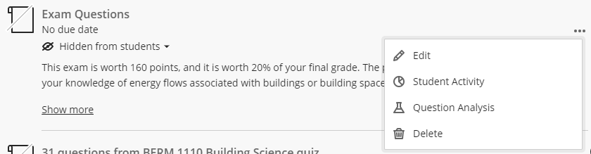 three dots to the right of a test gives you the option to edit or delete