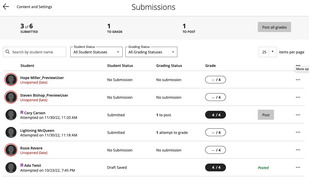 you can click 'post all grades' or post individual items in the submissions page