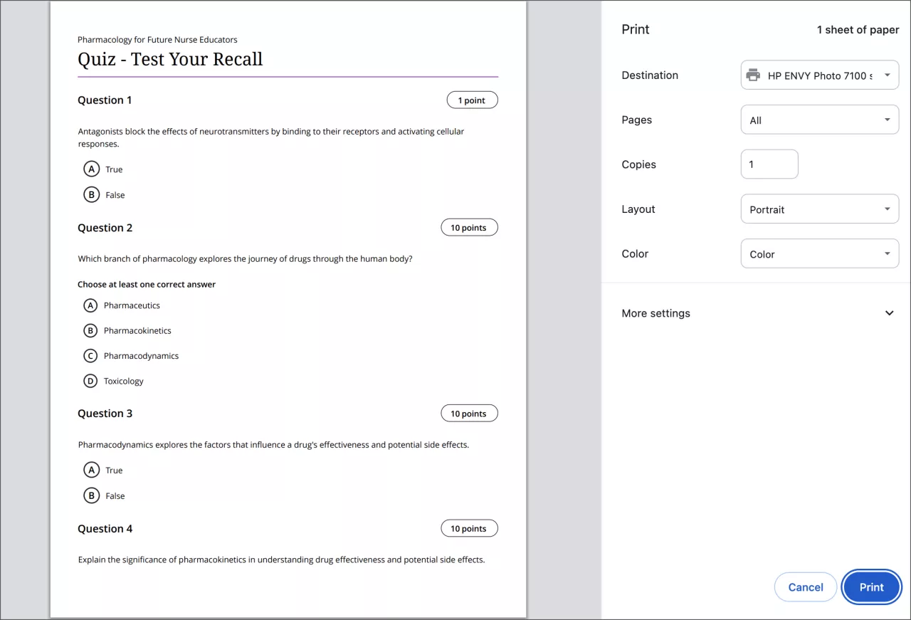screenshot showing the printing dialog box