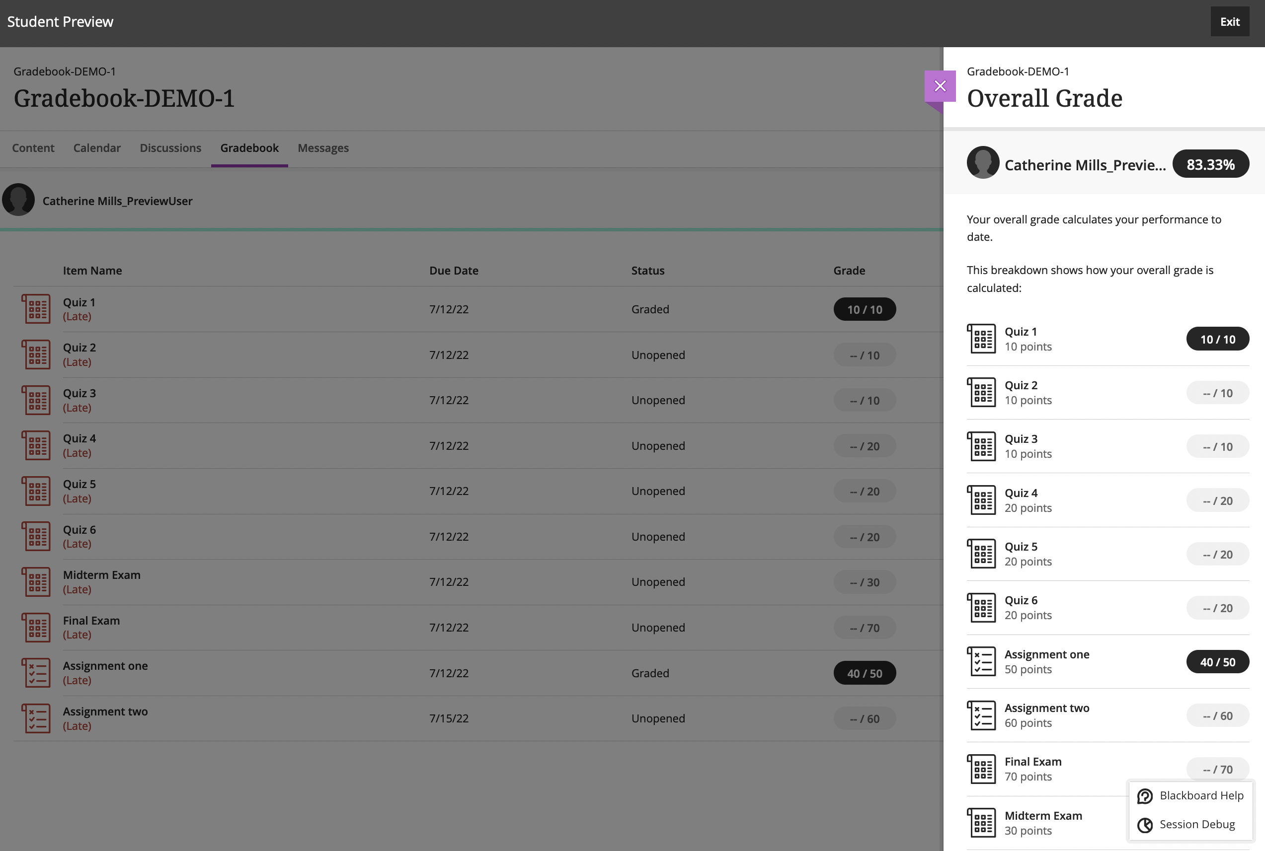 when overall grade doesn't have categories, students will see the score for individual items