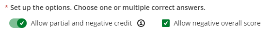 screenshot of partial and negative score options - 'Allow partial and negative creidt' and 'alllow negative overall score'