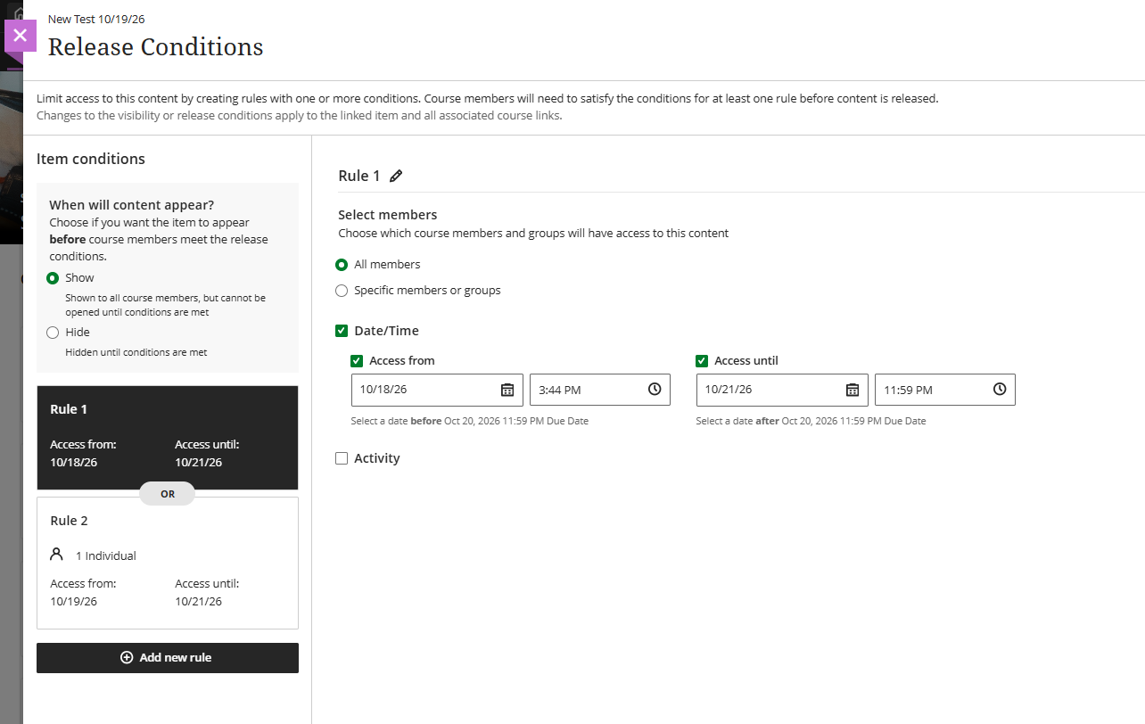 Release conditions with two rules, one for an individual and another for the whole class