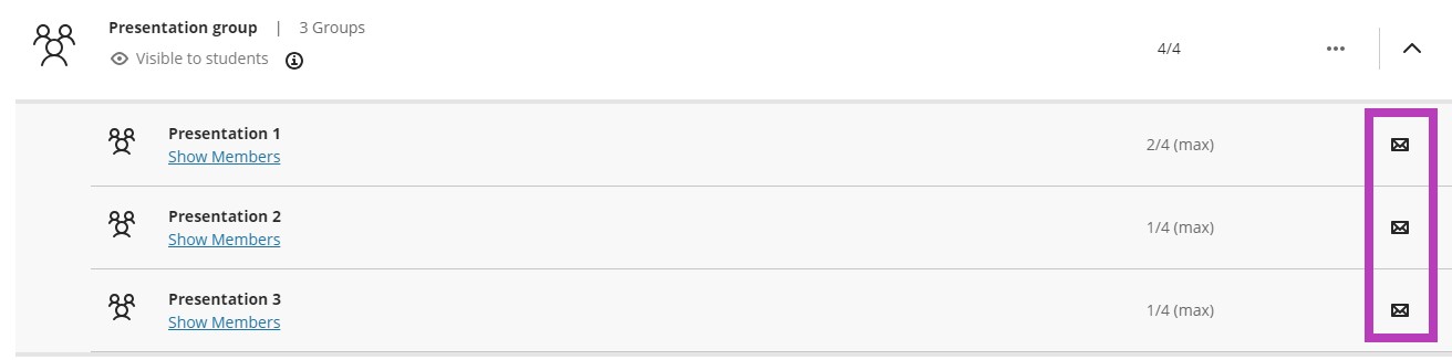 message a group by clicking on the envelope to the right of the group