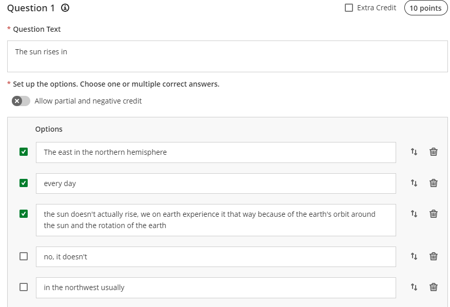 Instructor view with multiple answers marked correct.