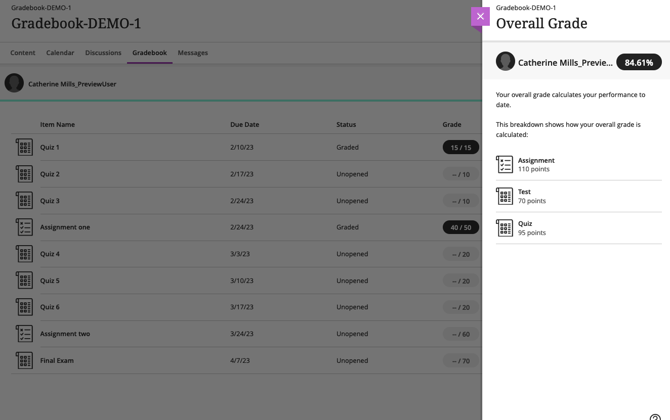when overall grade has cateories, students will only see the category weights