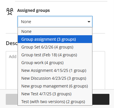 drop down menu to assign a group to an assessment