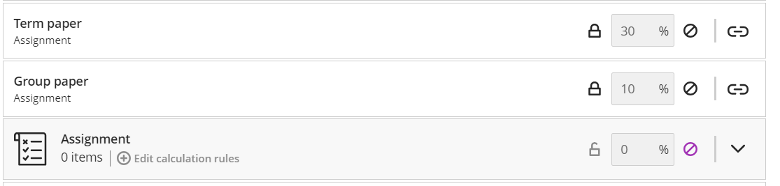 unlink items by clicking on the link icon to the right of the assessment