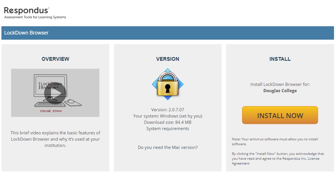 screenshot of respondus installation page 